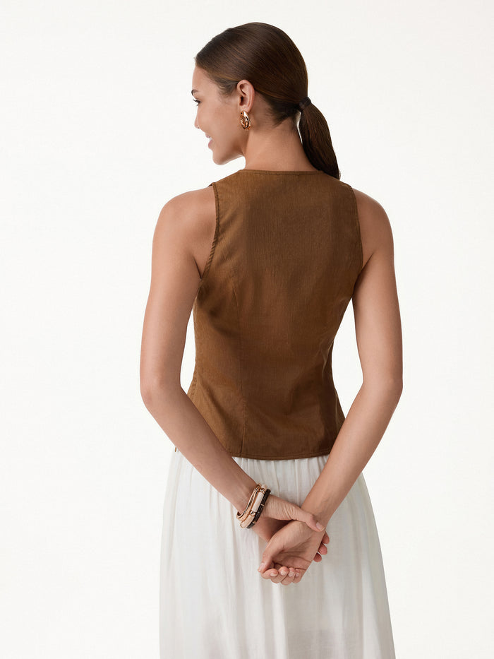 OGLmove Linen Blend Surplice Top with Side Twist