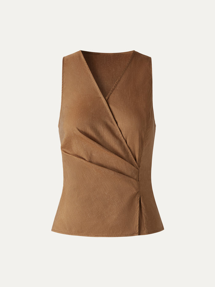 OGLmove Linen Blend Surplice Top with Side Twist