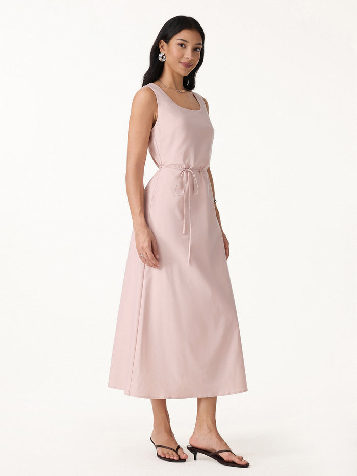OGLmove Linen Blend U-Neck Maxi Dress with Pockets