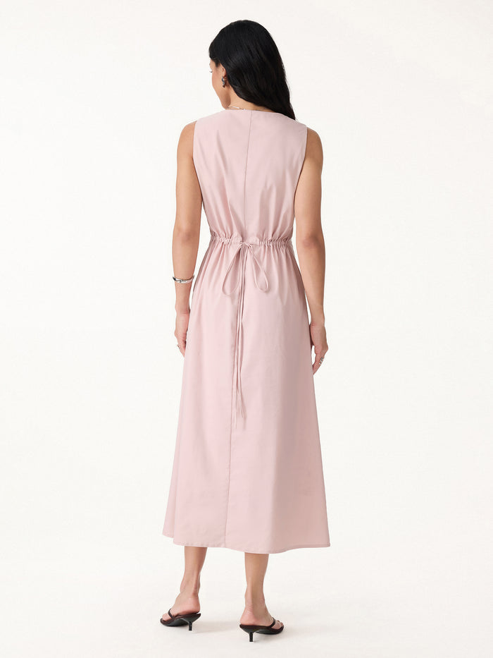 OGLmove Linen Blend U-Neck Maxi Dress with Pockets