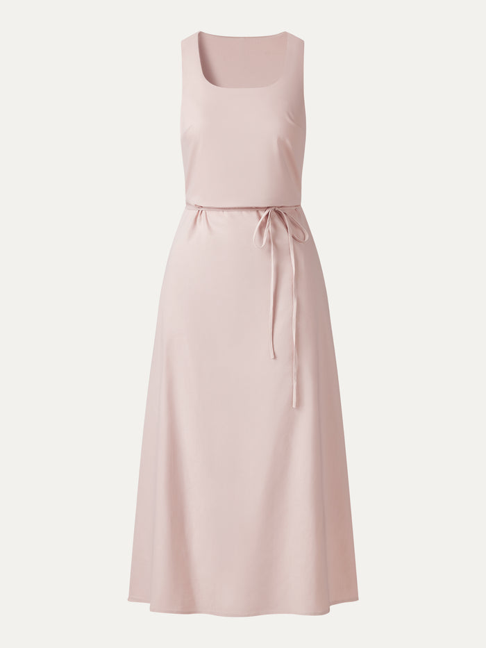 OGLmove Linen Blend U-Neck Maxi Dress with Pockets