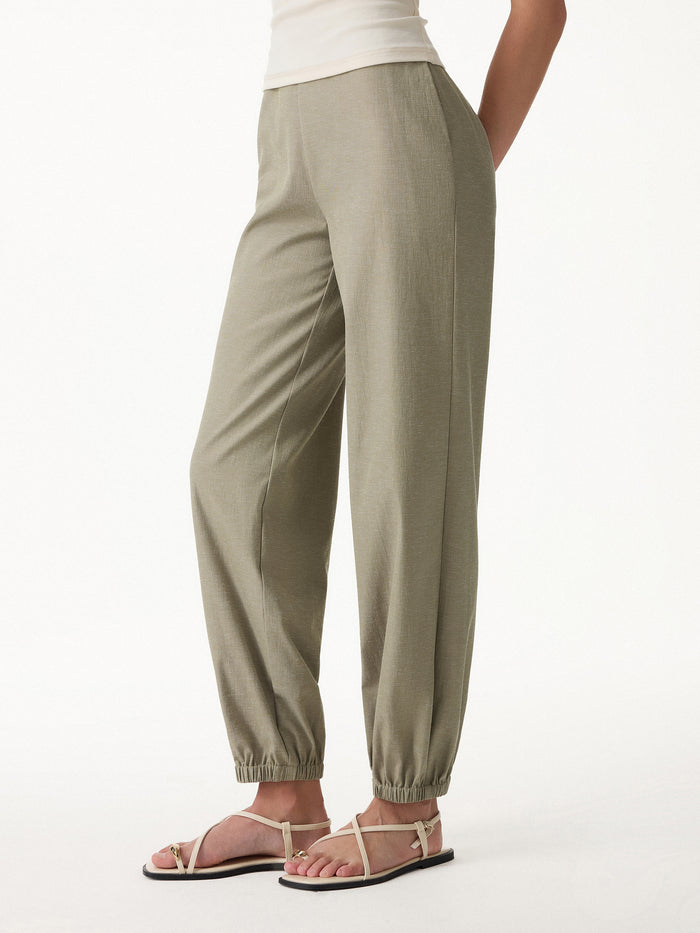 OGLmove Linen-like High-Rise Balloon Jogger Pants with Pockets Tate Olive Green XS