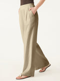 OGLmove Linen-Like Mid Rise Wide Leg Pant with Pockets Regular Ecru