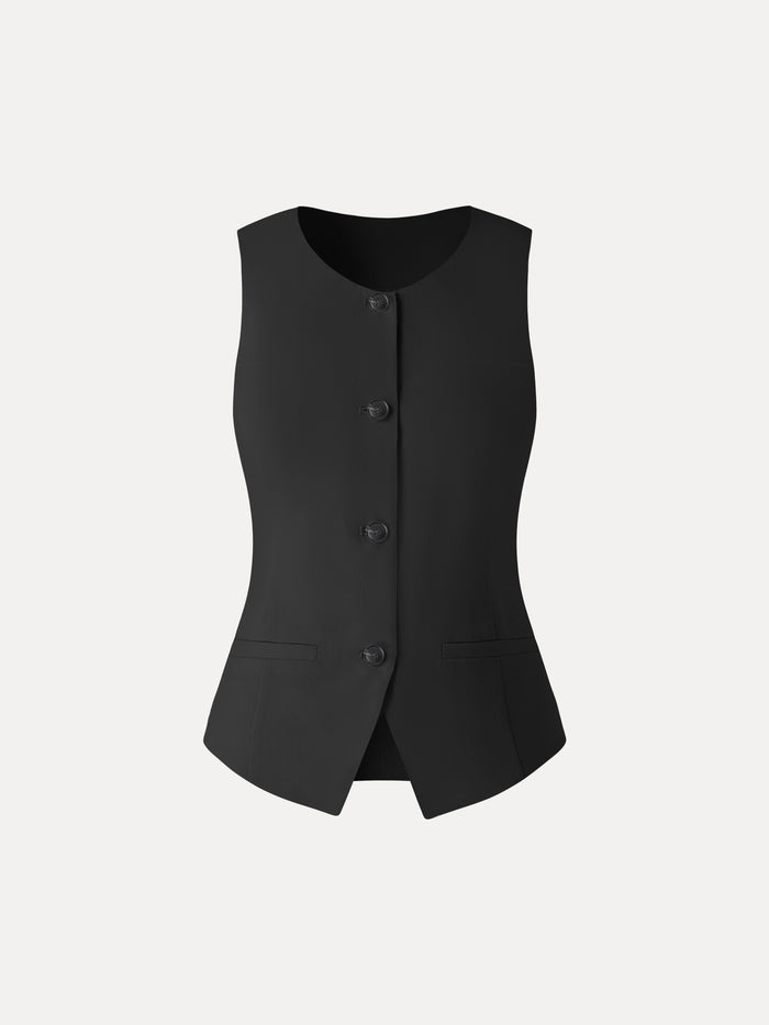 OGLmove Linen Summer Waistcoat with Pockets Black XS