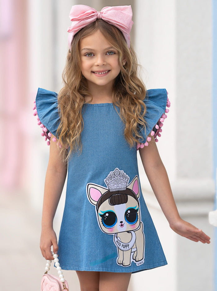 L.O.L. SURPRISE! x Mia Belle Girls Miss Puppy Denim Dress