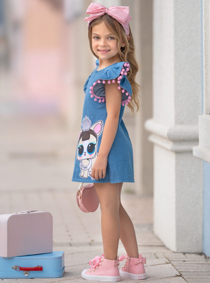 L.O.L. SURPRISE! x Mia Belle Girls Miss Puppy Denim Dress