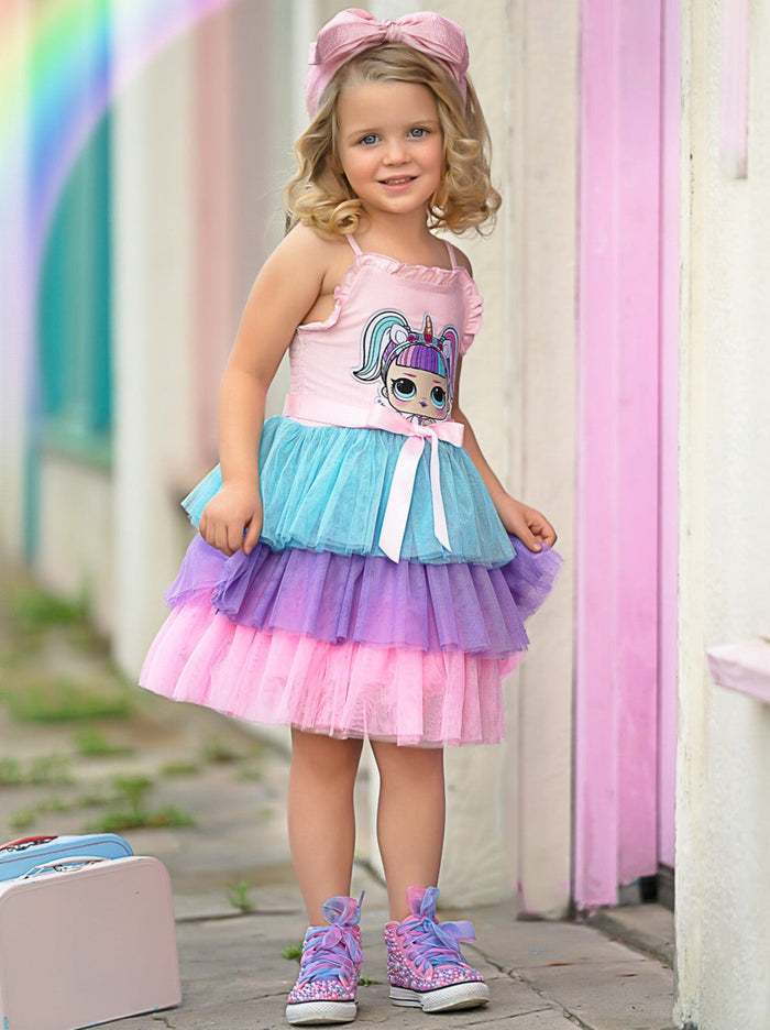 L.O.L. SURPRISE! x Mia Belle Girls Unicorn Tiered Pastel Dress