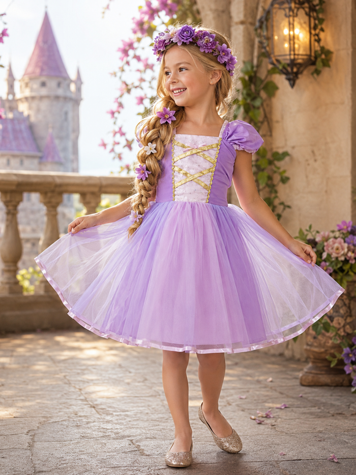Long-Braid Tower Princess Tulle Costume Dress