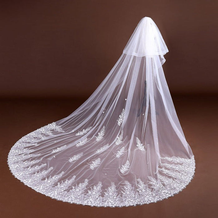 Long Head Veil with Lace-Flowers Attached - Rosymae