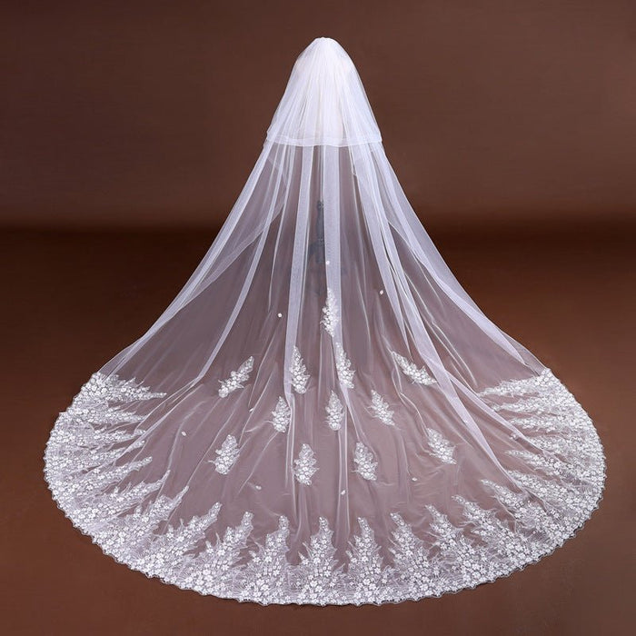 Long Head Veil with Lace-Flowers Attached - Rosymae
