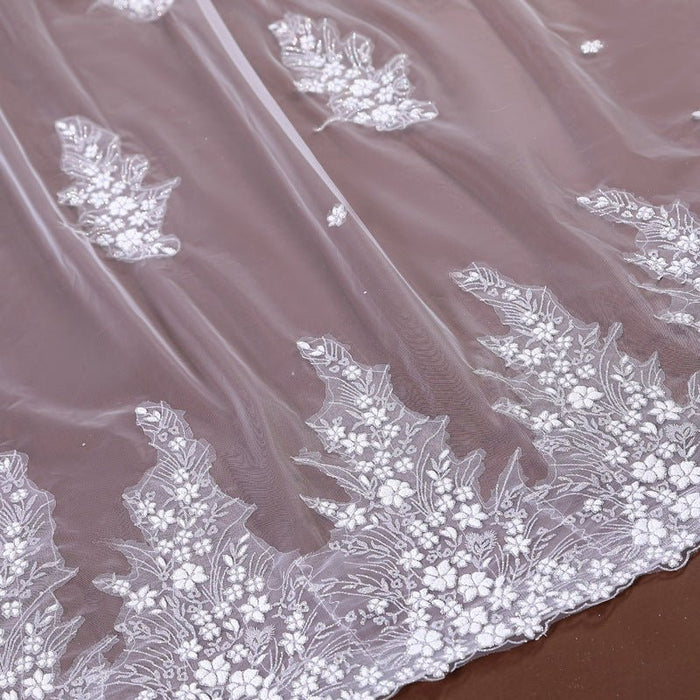 Long Head Veil with Lace-Flowers Attached - Rosymae