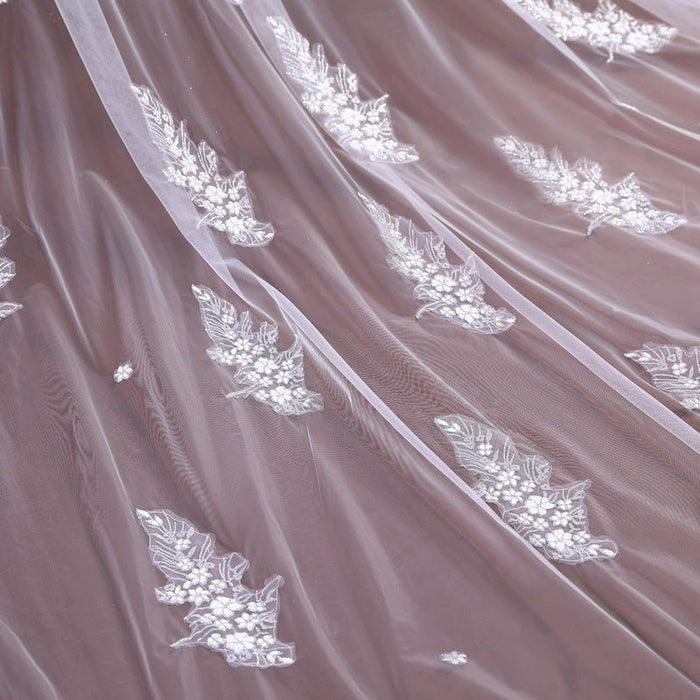 Long Head Veil with Lace-Flowers Attached - Rosymae