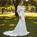 Long Lantern Sleeve Wedding Dresses & Bridal Gowns with V Neck - Rosymae