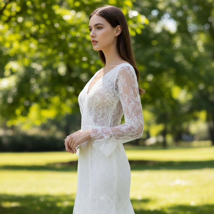 Long Sleeve Lace Sheath & Form Fitting Wedding Dresses - Rosymae