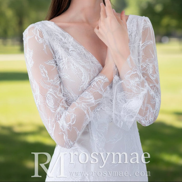 Long Sleeve Lace Sheath & Form Fitting Wedding Dresses - Rosymae