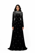 Long sleeve velvet gown with pearl cascade - Sinmu