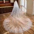 Long Soft Tulle Lace Appliqued Bridal Wedding Head Veil - Rosymae