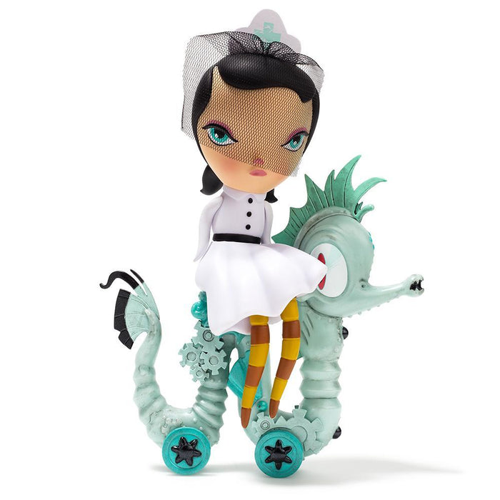 Lucy Curious Dark Harbor 7-inch art figure by Kathie Olivas in white edition, featuring detailed design and limited edition craftsmanship.