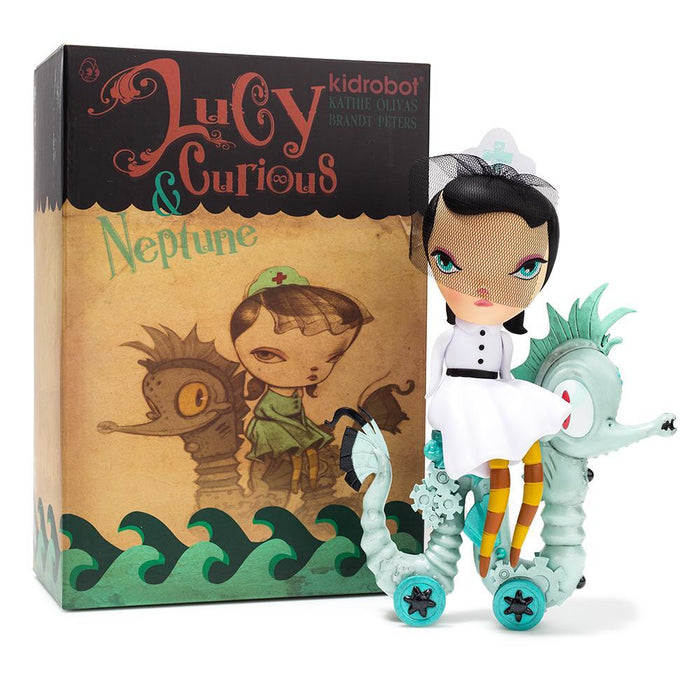 Lucy Curious Dark Harbor 7-inch art figure by Kathie Olivas in white edition, limited to 200 pieces, detailed collectible sculpture.