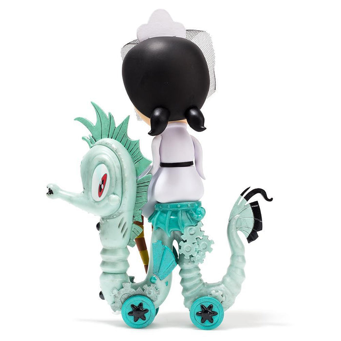Lucy Curious Dark Harbor 7-inch art figure by Kathie Olivas in white edition, showcasing detailed craftsmanship and limited edition design.