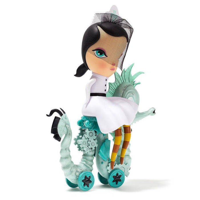 Lucy Curious Dark Harbor 7-inch art figure by Kathie Olivas in white edition, limited to 200 pieces, detailed sculpt and unique design.