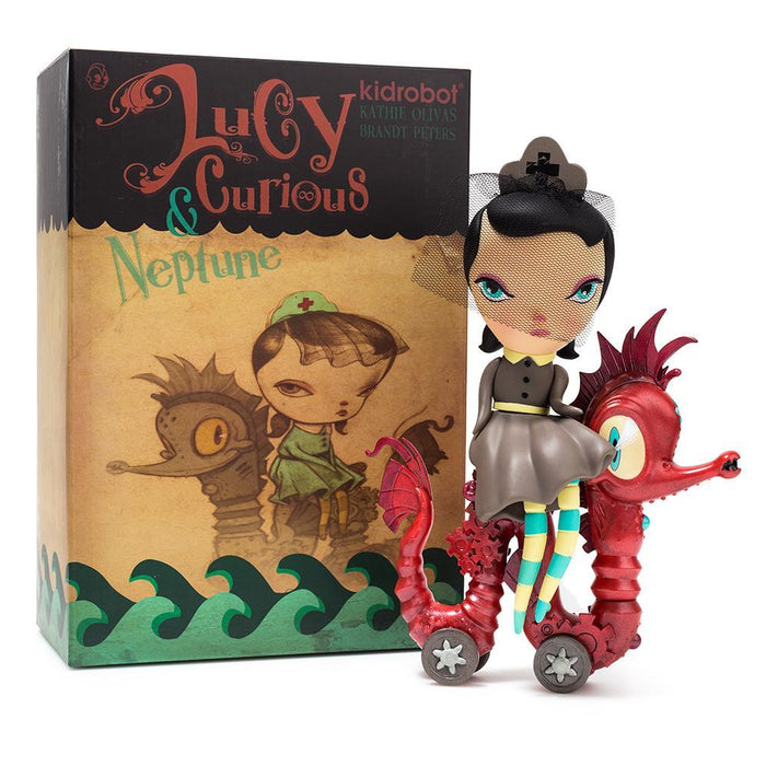Lucy Curious Dark Harbor 7-inch vinyl art figure by Kathie Olivas, featuring a whimsical character with detailed design.