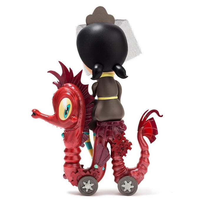 Lucy Curious Dark Harbor 7-inch vinyl art figure by Kathie Olivas featuring a dark, whimsical design with detailed features.