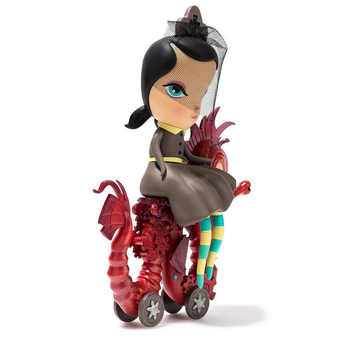 Lucy Curious Dark Harbor 7-inch vinyl art figure by Kathie Olivas, featuring dark, whimsical design and detailed artwork.