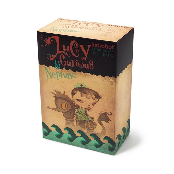 Lucy Curious Dark Harbor 7-inch vinyl art figure by Kathie Olivas, featuring whimsical dark-themed character with detailed design.
