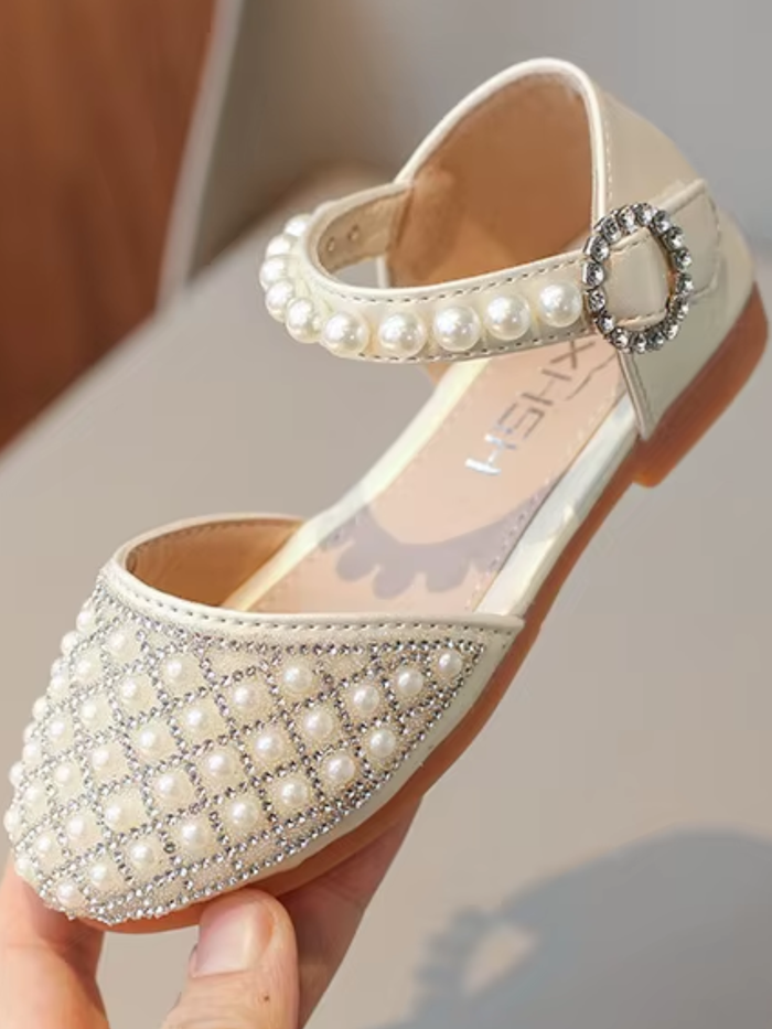 elegant girls flats pearl design special occasion shoes