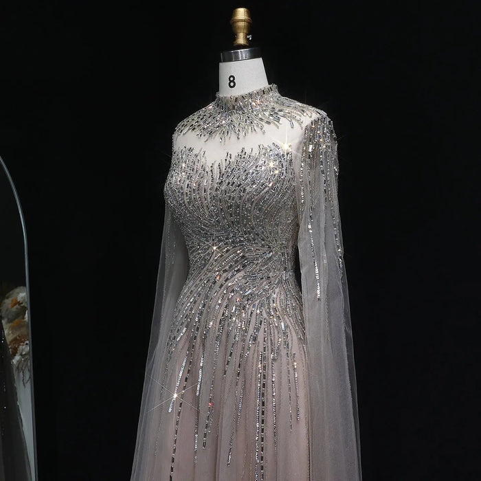 Luxury Beaded High Neck Evening Dress with Cape Sleeves SS134-DreamyVow