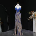 Luxury Blue Evening Dress with embellishments and slit SS133