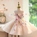 Luxury Champagne Flower Girl Dress with Butterfly Applique Toddler Girls Princess Tulle Party Gown D280