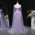 Luxury Lilac Beaded Evening Dress with Cape Sleeves Arabic SS019-DreamyVow