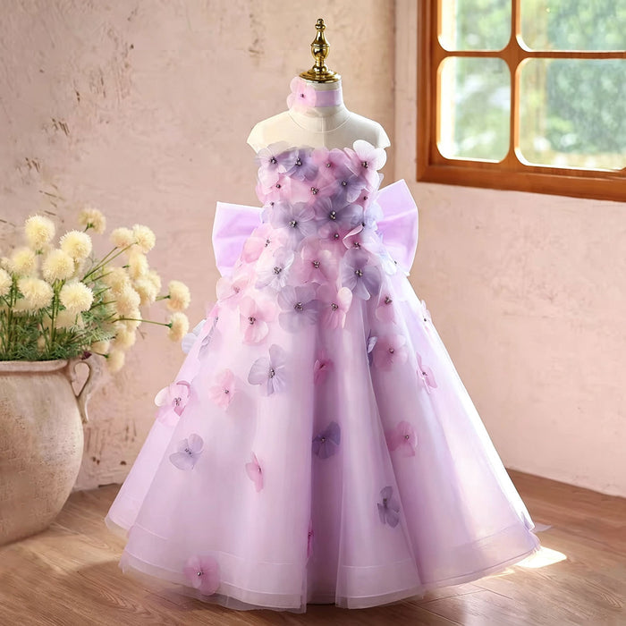Luxury Lilac Princess Flower Girl Dress with Flower Appliques J620