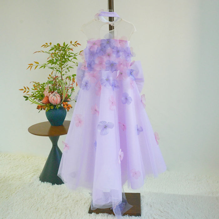 Luxury Lilac Princess Flower Girl Dress with Flower Appliques J620