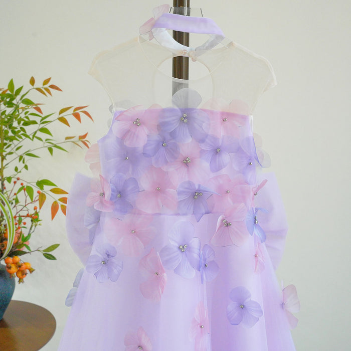 Luxury Lilac Princess Flower Girl Dress with Flower Appliques J620