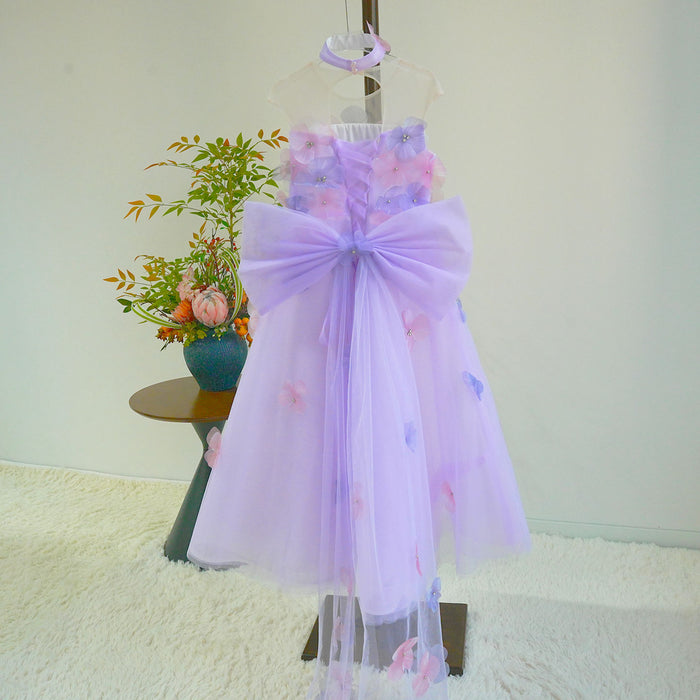 Luxury Lilac Princess Flower Girl Dress with Flower Appliques J620