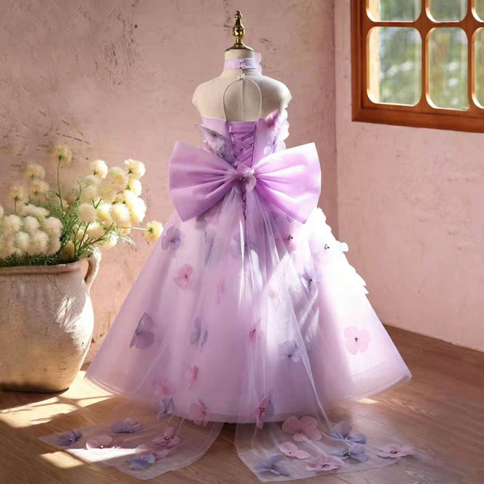 Luxury Lilac Princess Flower Girl Dress with Flower Appliques J620