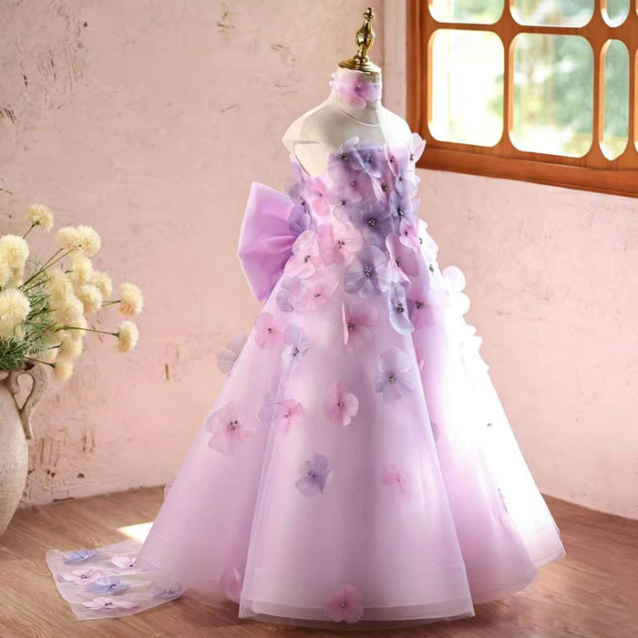 Luxury Lilac Princess Flower Girl Dress with Flower Appliques J620