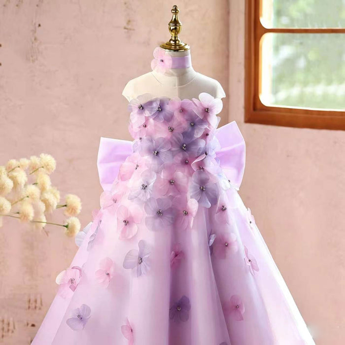 Luxury Lilac Princess Flower Girl Dress with Flower Appliques J620