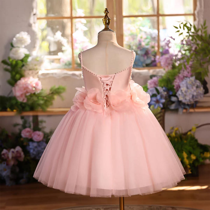 Luxury Pink Princess Flower Girl Dress with Puffy Tulle Skirt D275