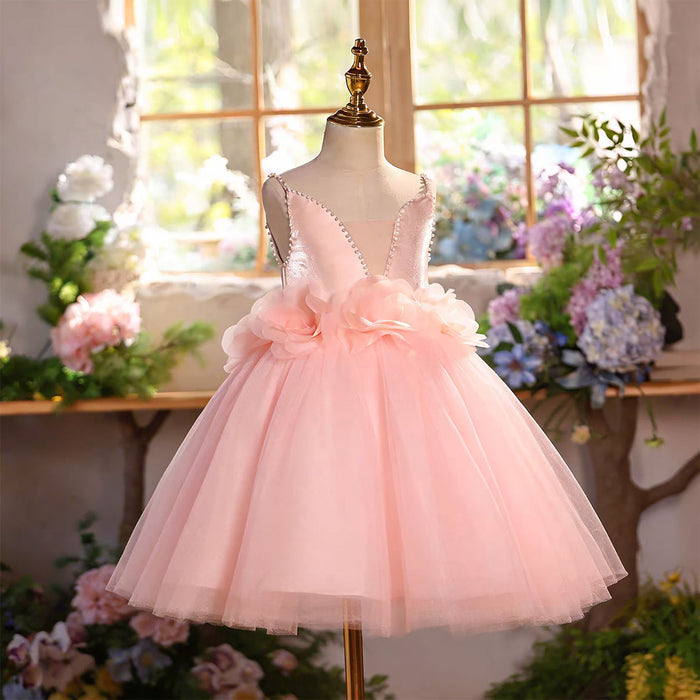 Luxury Pink Princess Flower Girl Dress with Puffy Tulle Skirt D275