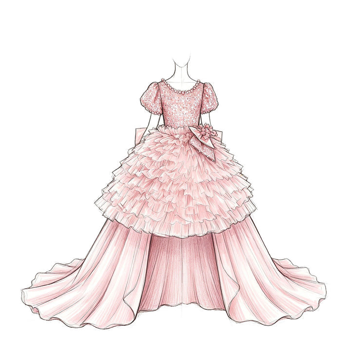 Luxury Pink Sequin Flower Girl Dress with Ruffle Tulle Skirt for Wedding J433