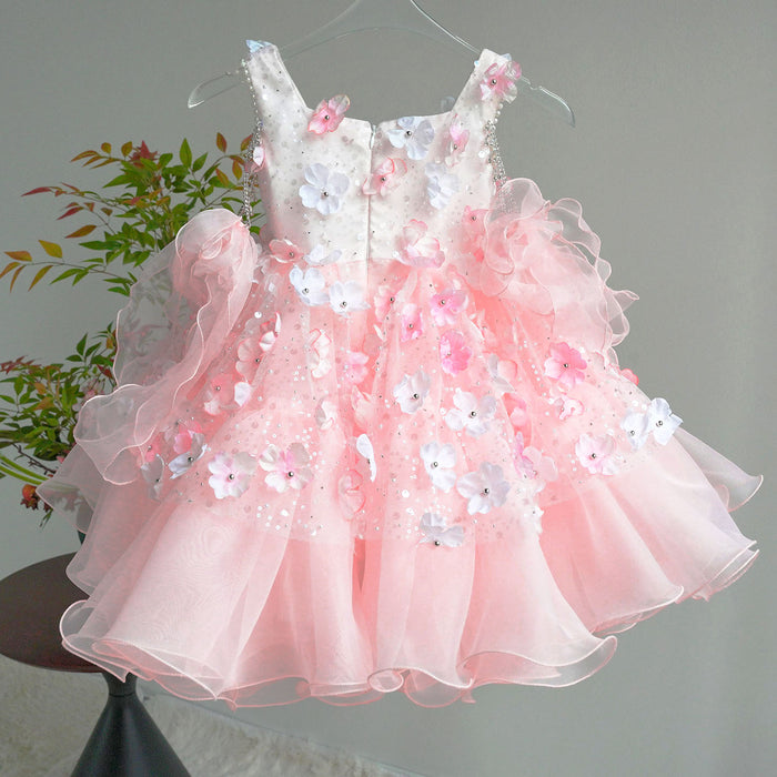 Luxury Pink Tulle Ball Gown for Girls Wedding Party M011