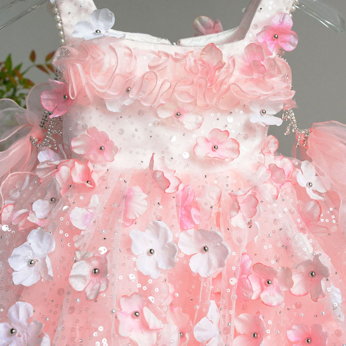 Luxury Pink Tulle Ball Gown for Girls Wedding Party M011