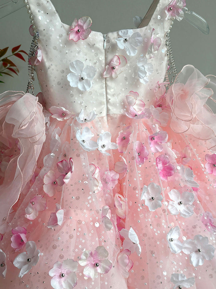 Luxury Pink Tulle Ball Gown for Girls Wedding Party M011