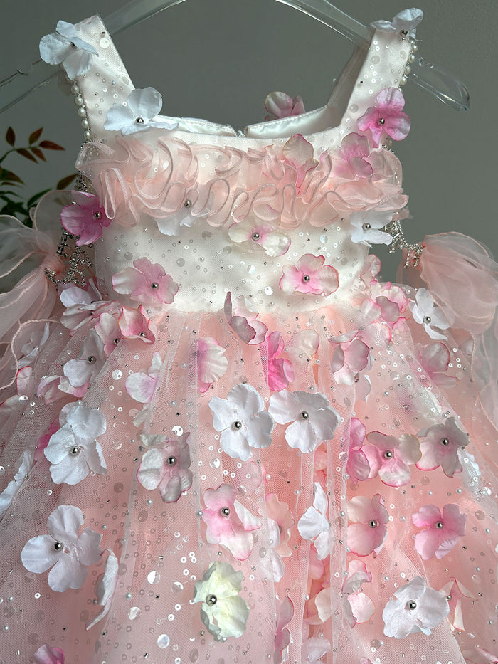 Luxury Pink Tulle Ball Gown for Girls Wedding Party M011