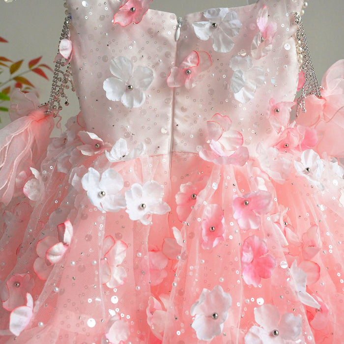 Luxury Pink Tulle Ball Gown for Girls Wedding Party M011