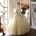 Luxury Sage Green Flower Girl Dress with Embroidery Princess Tulle Wedding Gown J219